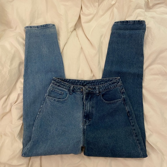 🐬Shein two tone split tone denim size small 90s vibes y2k jeans - Picture 1 of 3